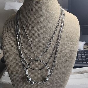 Five Strand Silver Tone Necklace With Three Ball Textured Wrap Bracelet Sil Tone